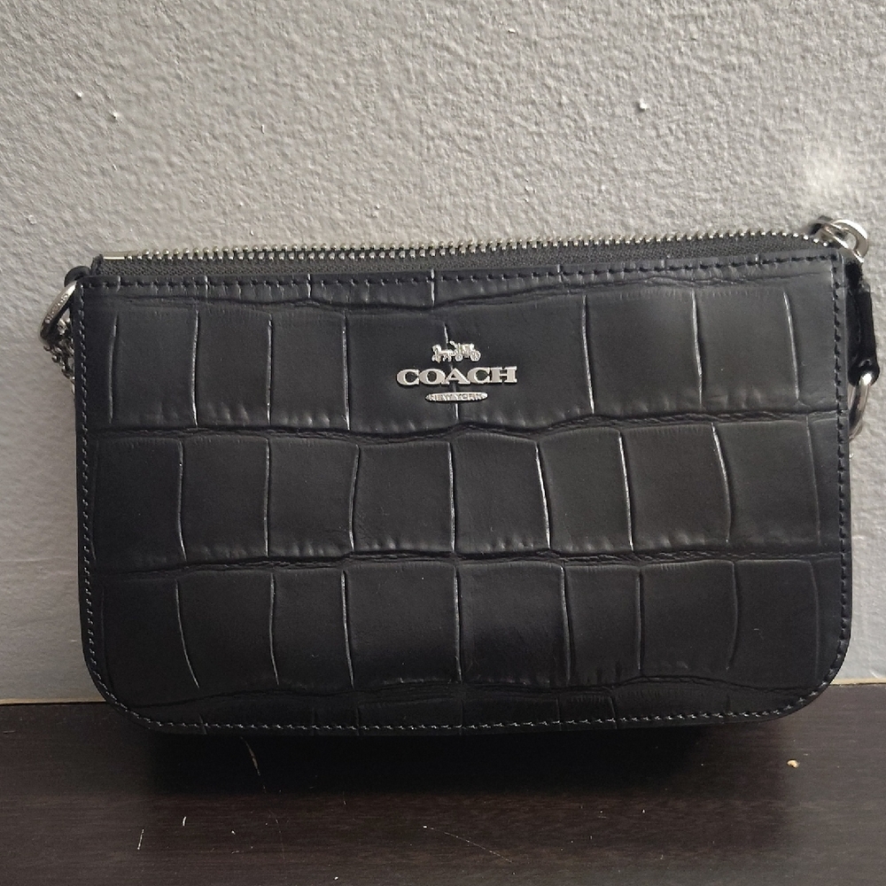 Coach Nolita Black Croc-Embossed Womens Mini Shoulder Bag
